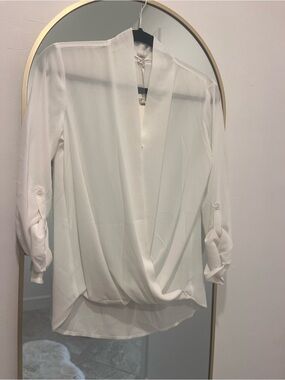 Pleione White Draped Surplice Blouse, Size XS
